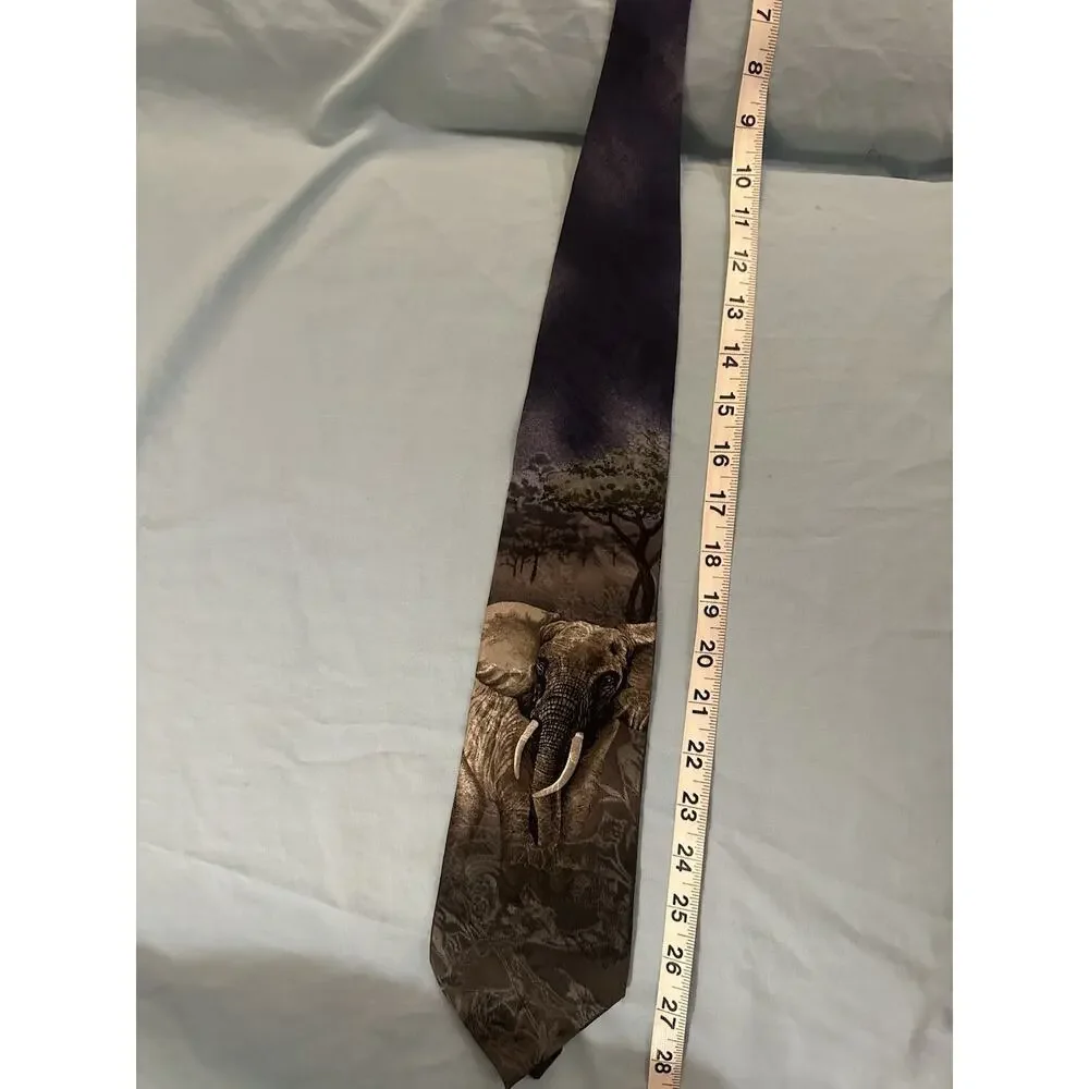 Wembley Endangered Species Men's Tie Elephant Scene Brown 58in